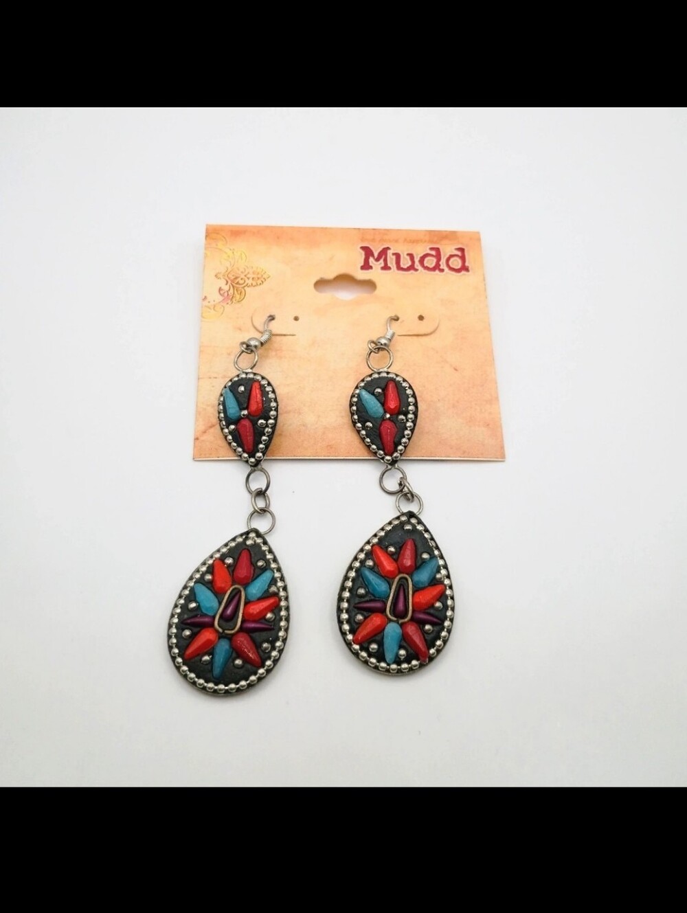 Mudd Red and Turquoise Teardrop Dangle Earrings